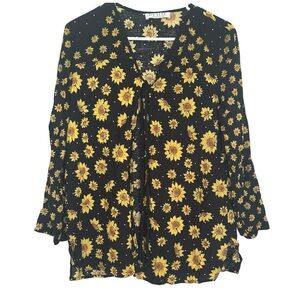 Petite Sophisticate Black Sunflower Open-Front Cardigan — M/L • Boho Chic